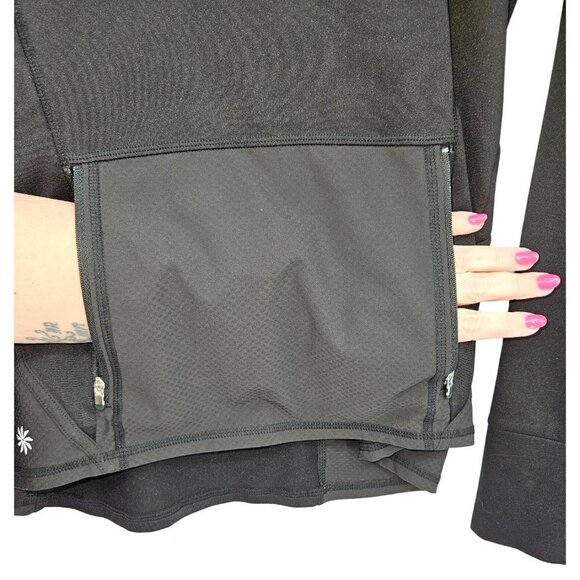 Athleta Womens Pullover Hoodie Sweatshirt Kangaroo Zip Pocket Medium 8 10 Black - Picture 12 of 16